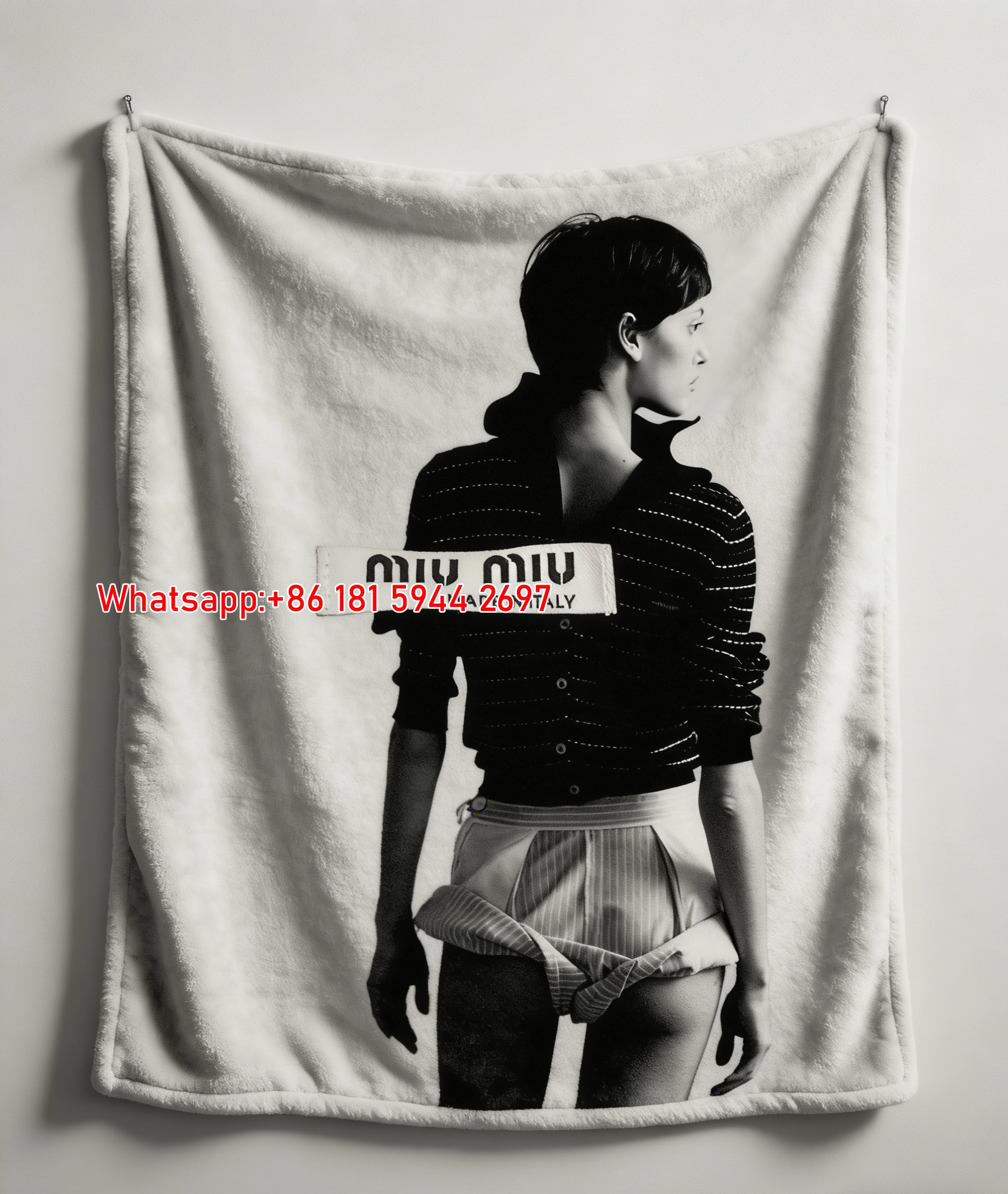 Miu Miu Made in Italy Label Print Flannel Sofa Throw Blanket IMG_0612